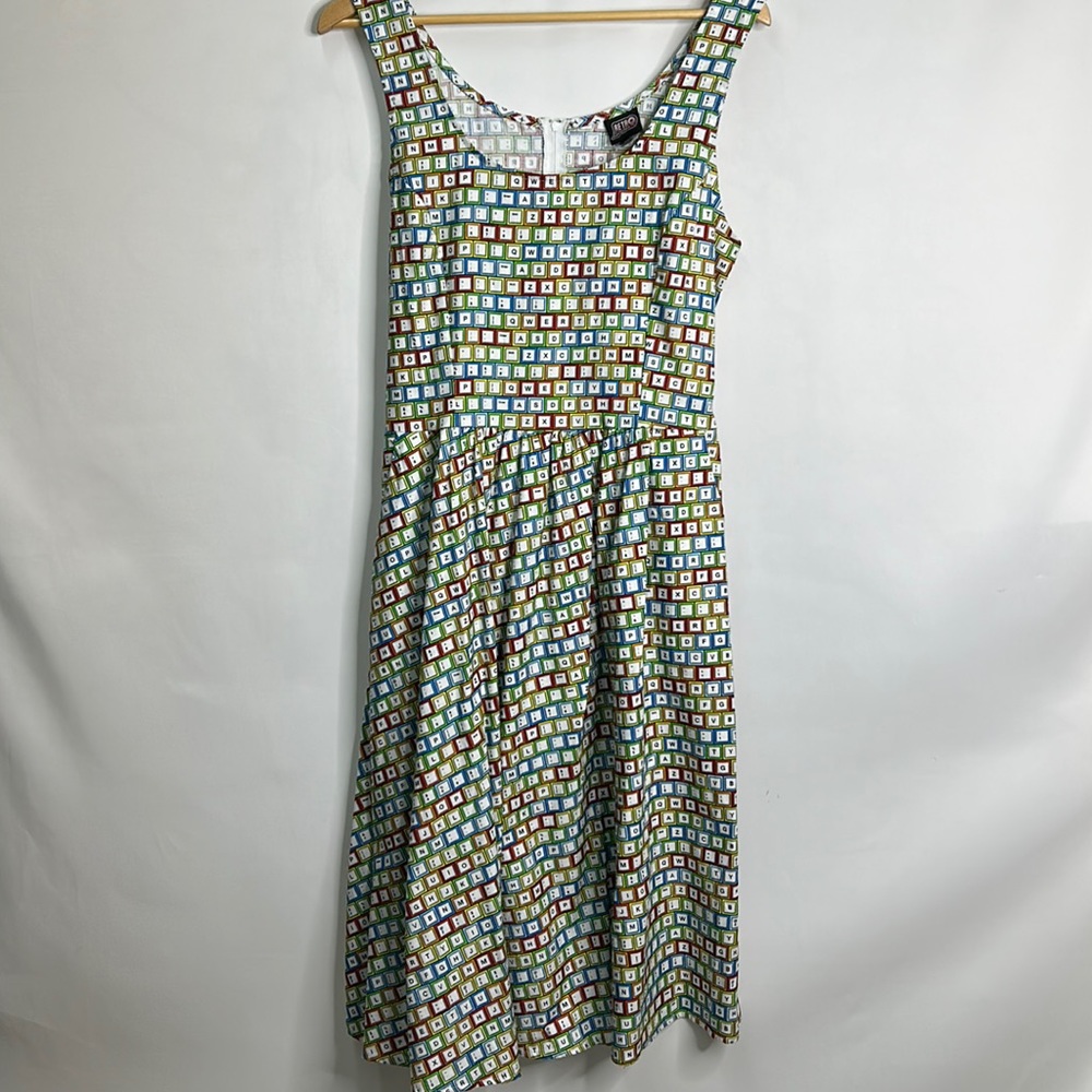 Retrolicious typing colorful keyboard pocketed midi dress QWERTY